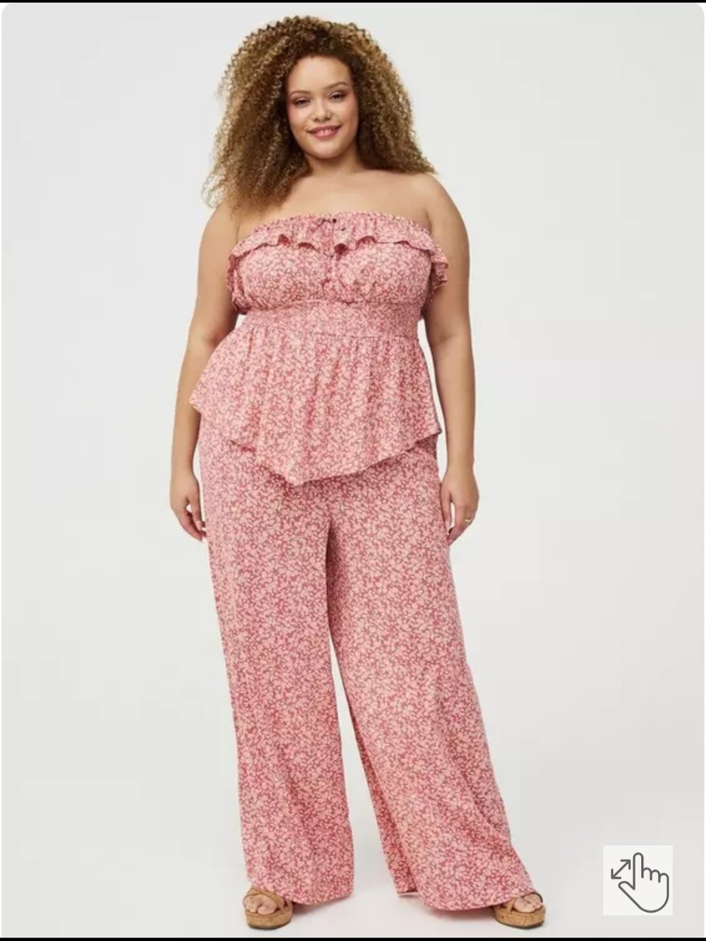 Strapless Pink Floral Wide-Leg 2 Piece Outfit